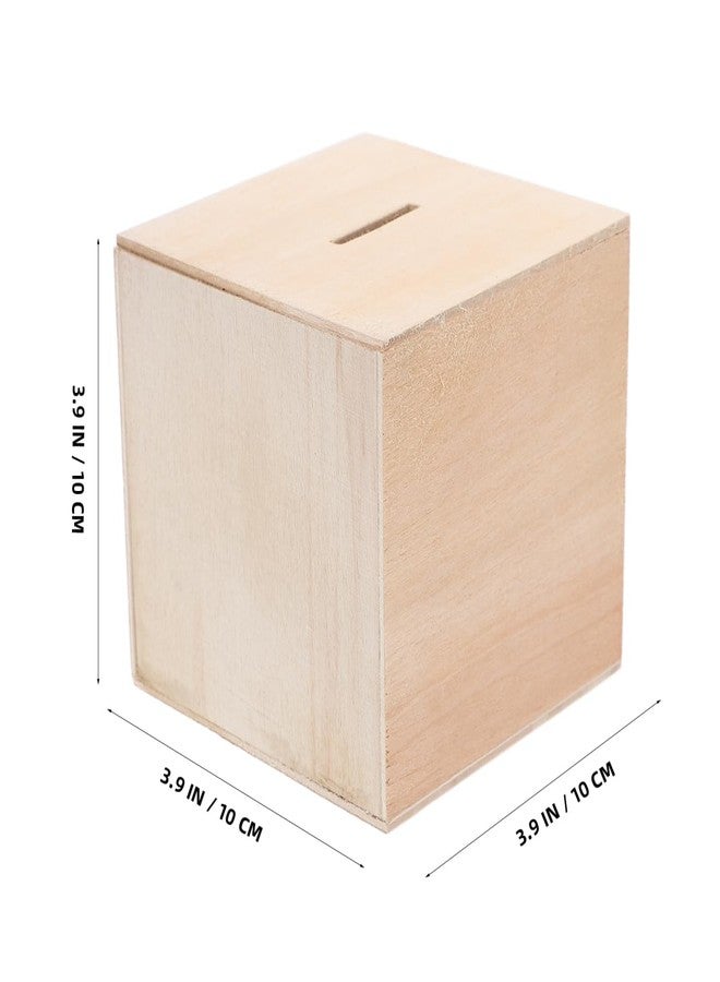 Vaguelly DIY Wooden Piggy Bank for Kids Unfinished Square Coin Bank Craft Money Saving Box Small Change Container for Home Decor and Art Activities - Image 4